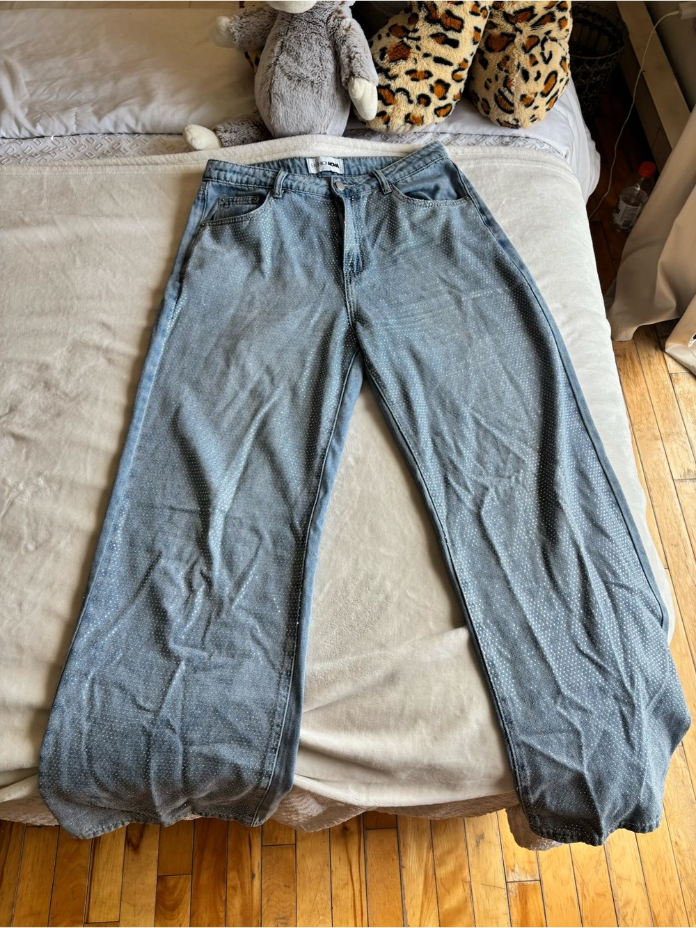 Fashion Nova Light Blue Wide-Leg Women's Jeans with Subtle Dot Detail